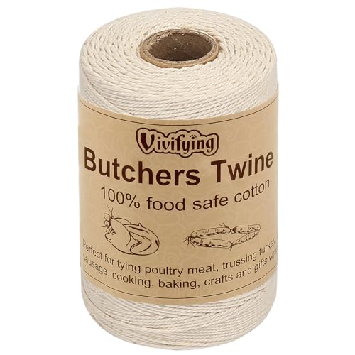 Vivifying Butchers Twine, 656 Feet 3Ply Food Safe Cotton Bakers Twine String for Tying Meat, Making Sausage, Trussing Turkey, Roasting, Cooking and Packing(Beige) - Image 1