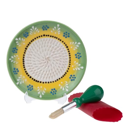 Ceramic Garlic Grater Plate Set Handmade 4Piece Press Natural Grinder for Ginger Cheese Spices Decorative Hand Dish Green