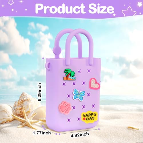 BestStone Silicone Mini Hole Handbag Toddler Purse with 20 Charms, Small Rubber Beach Bag With Adjustable Shoulder Strap, Mini Tote Bags for Little Girls and Woman Birthday Gift(Purple) - Image 3
