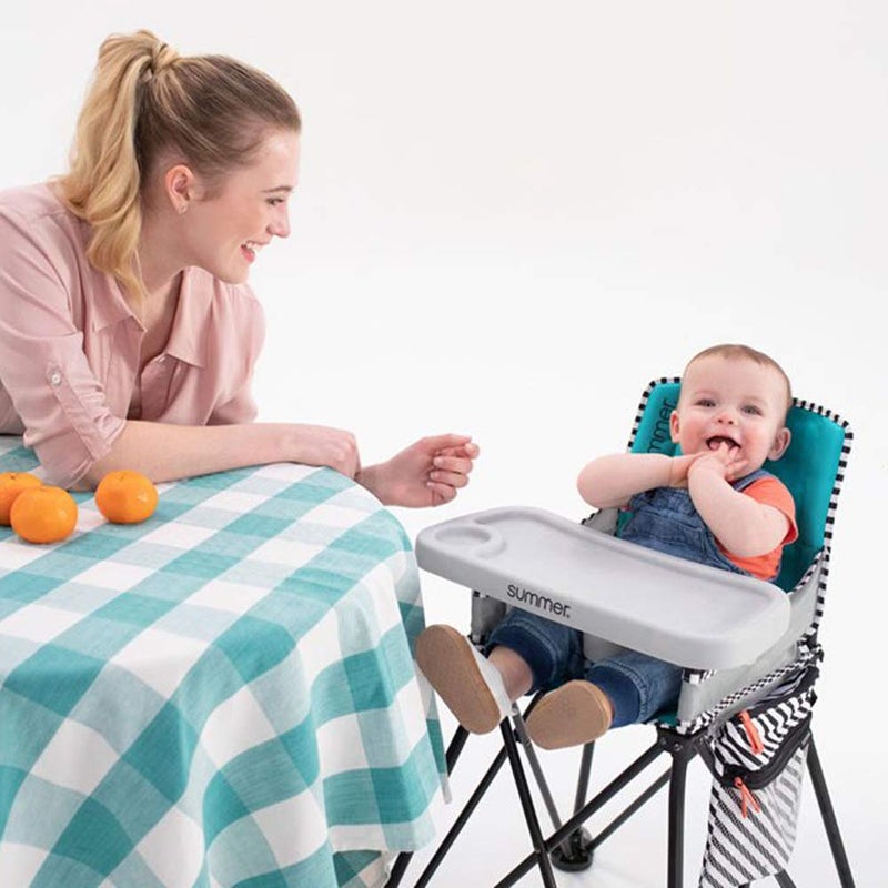 Bright Starts by Summer Pop ‘n Dine SE Highchair, Sweet Life Edition, Aqua Sugar Color - Portable Space Saver High Chair for Indoor/Outdoor Dining with Fast, Easy, for 6 Months - 45 Pounds - Image 4