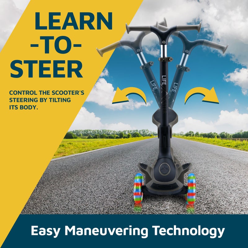 LifeMaster 3 Wheel Scooter for Kids with Foldable Seat, Adjustable Handlebar Height, Lean-to-Steer Ride On Toy for Kids Ages 2+, Light-Up LED Wheels, Wide Anti Slip Deck, Indoor & Outdoor Use, Neon Green - Image 4