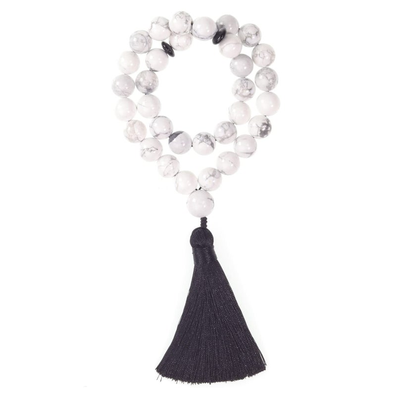 AzanClk Tasbih Premium Muslim Prayer Beads Made with Natural Stone Beads for Daily Misbaha and Meditation 12mm 33 Beads Howlite White