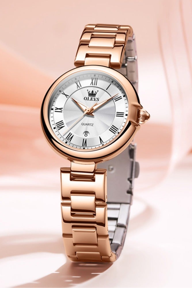 OLEVS Women's Quartz Watch, Elegant Luxury Design with Diamond Accents, Stainless Steel Strap, Waterproof with Calendar Function - Image 1