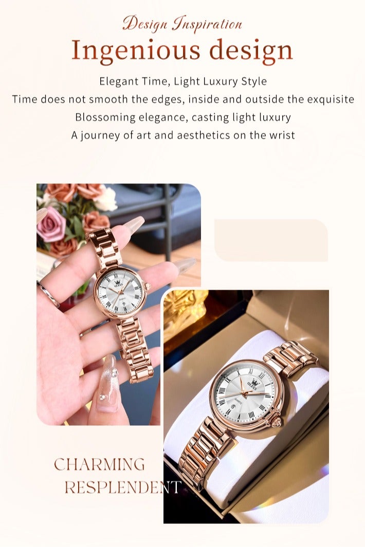 OLEVS Women's Quartz Watch, Elegant Luxury Design with Diamond Accents, Stainless Steel Strap, Waterproof with Calendar Function - Image 2