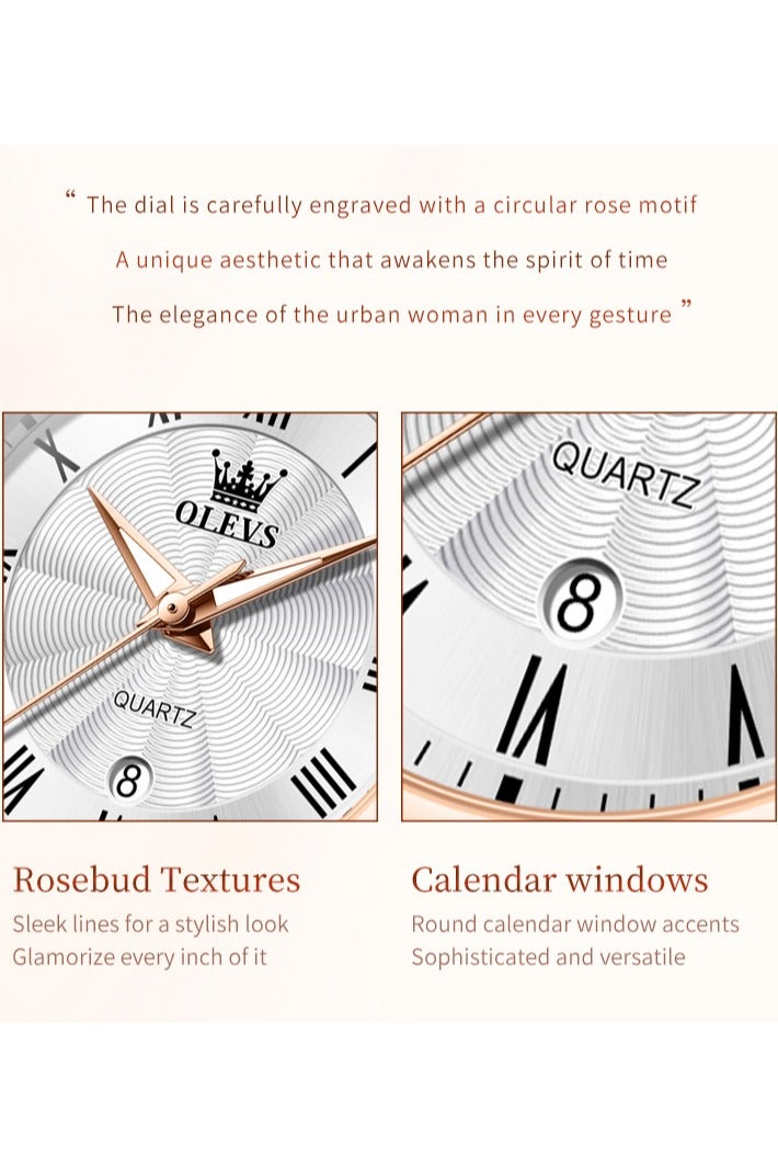 OLEVS Women's Quartz Watch, Elegant Luxury Design with Diamond Accents, Stainless Steel Strap, Waterproof with Calendar Function - Image 3