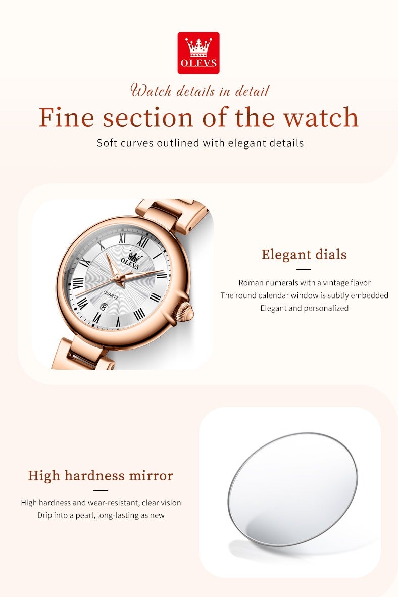 OLEVS Women's Quartz Watch, Elegant Luxury Design with Diamond Accents, Stainless Steel Strap, Waterproof with Calendar Function - Image 5