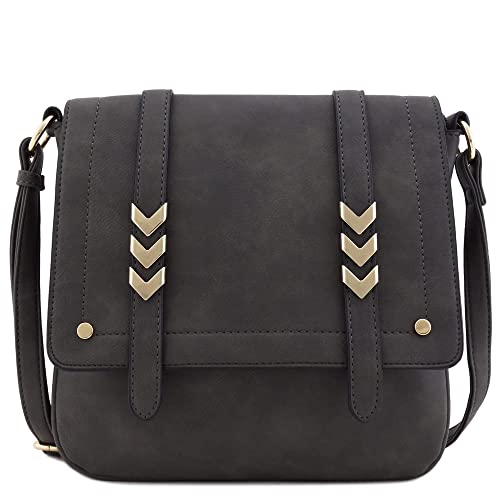 ALYSSA Double Compartment Large Flapover Crossbody Bag (Charcoal Grey) - Image 1