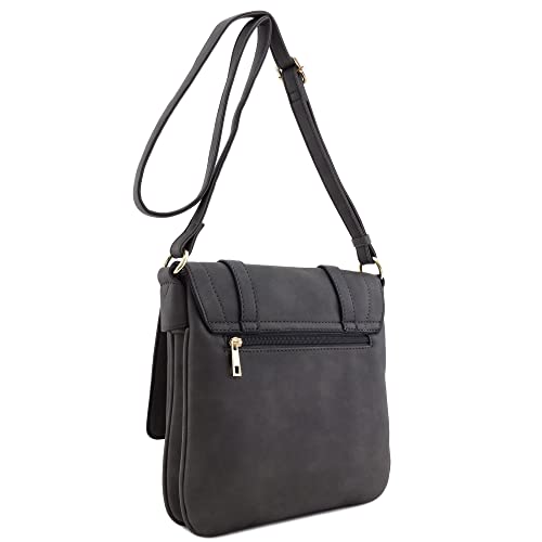 ALYSSA Double Compartment Large Flapover Crossbody Bag (Charcoal Grey) - Image 3