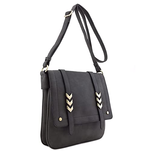 ALYSSA Double Compartment Large Flapover Crossbody Bag (Charcoal Grey) - Image 2