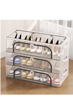 Golden Shoe Storage Box 3 Pack Under Bed Shoe Storage Organizer, Clear Stackable Shoe Organizer for Closet, 60*30*21cm Shoes Organizer Shoe Container Bins for Sneakers Foldable Shoe Rack for Clothes, Toys  - Image 1