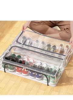 Golden Shoe Storage Box 3 Pack Under Bed Shoe Storage Organizer, Clear Stackable Shoe Organizer for Closet, 60*30*21cm Shoes Organizer Shoe Container Bins for Sneakers Foldable Shoe Rack for Clothes, Toys  - Image 3