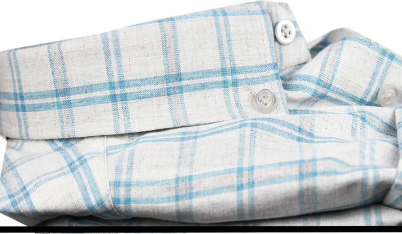 Varetta Men's Blue Check Cotton Collar Buttoned Long Sleeve Shirt with Pocket