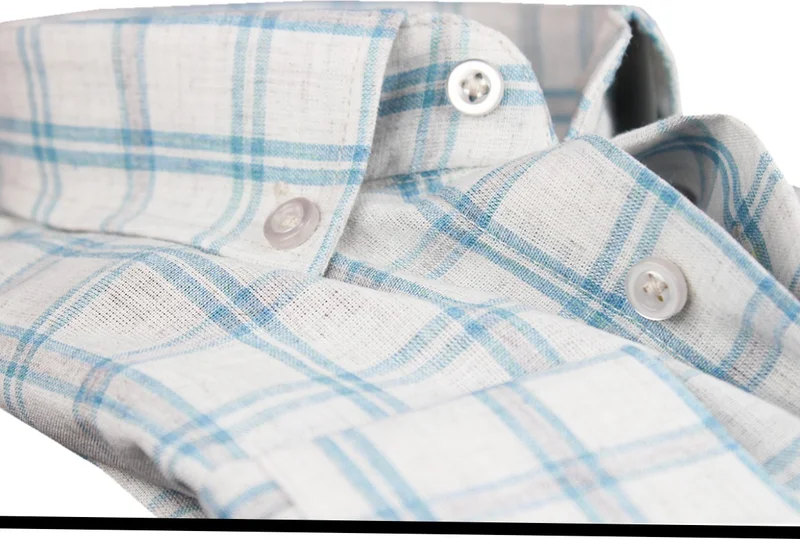 Varetta Men's Blue Check Cotton Collar Buttoned Long Sleeve Shirt with Pocket