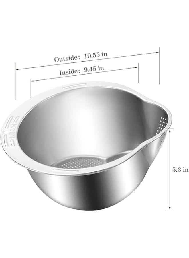HOOKOR Rice Washer Strainer Bowl - 4-in-1 Washing Bowl for Quinoa, Stainless Steel Rinser With Side Drainers Small Colander for Cleaning Fruits, Vegetables, and Beans - Versatile Kitchen Tool - Image 2