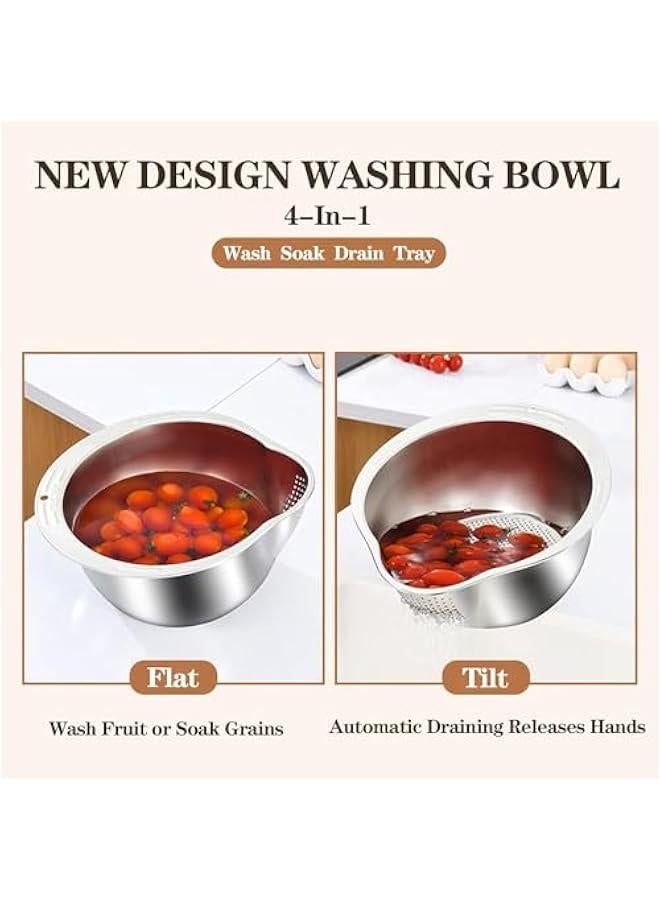 HOOKOR Rice Washer Strainer Bowl - 4-in-1 Washing Bowl for Quinoa, Stainless Steel Rinser With Side Drainers Small Colander for Cleaning Fruits, Vegetables, and Beans - Versatile Kitchen Tool - Image 3
