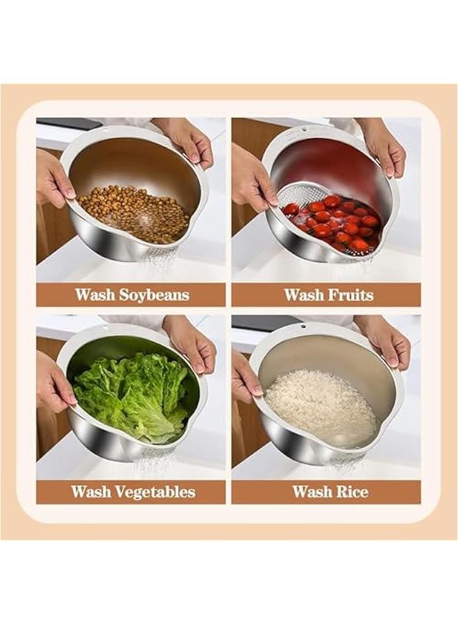HOOKOR Rice Washer Strainer Bowl - 4-in-1 Washing Bowl for Quinoa, Stainless Steel Rinser With Side Drainers Small Colander for Cleaning Fruits, Vegetables, and Beans - Versatile Kitchen Tool - Image 4