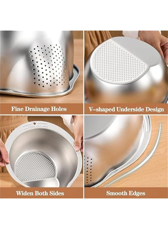 HOOKOR Rice Washer Strainer Bowl - 4-in-1 Washing Bowl for Quinoa, Stainless Steel Rinser With Side Drainers Small Colander for Cleaning Fruits, Vegetables, and Beans - Versatile Kitchen Tool - Image 5