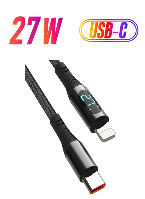 USB-C to Lightning Cable, 27W PD Syncing Cord LED Display Fast Charging, High Speed Data Transfer Cord Compatible with iPhone 14 13 12 11 Pro Max XS XR X 8 7 Plus AirPods Pro and More