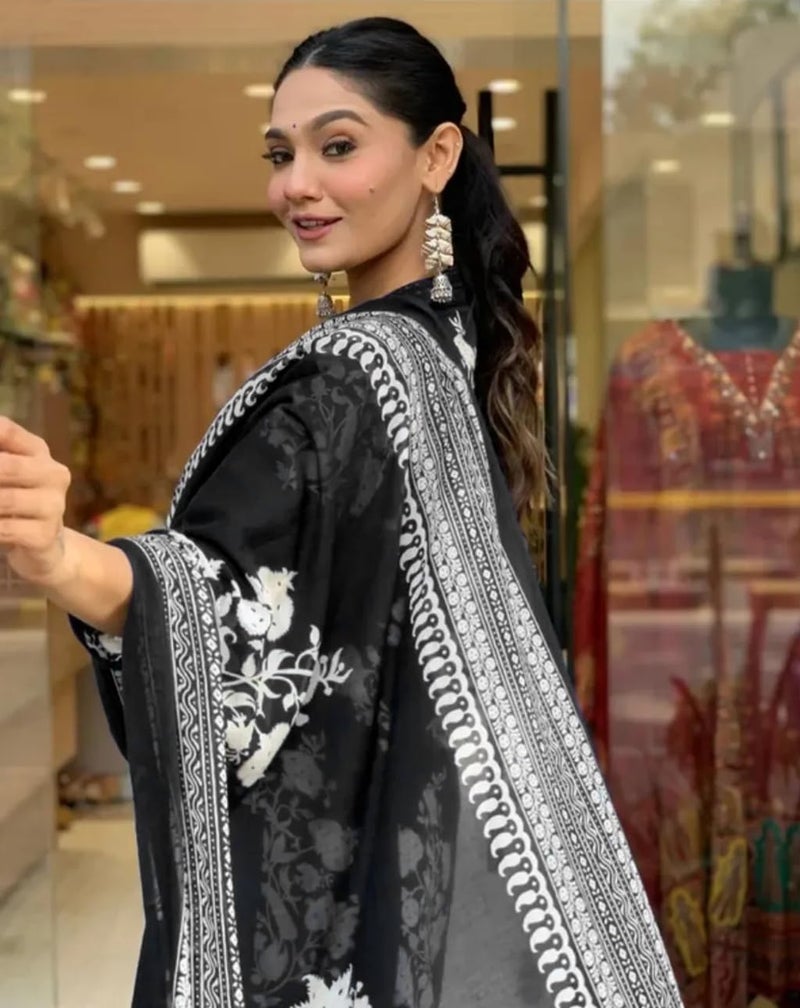 Toochki Kurti Set for Women | Anarkali Fit & Flared Kurtas for Women's | Cotton Kurtis for Woman | Kurta with Palazzo & Dupatta | Ethnic Salwar Suits Sets Black - Image 5