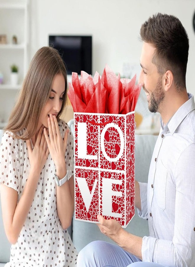 Linelglobal White Gift Bag with Little Red Hearts Comes with Tissues, Card, Envelope, Label and A Cute Sticker for Gathering, Garty, Gift-giving - Image 4