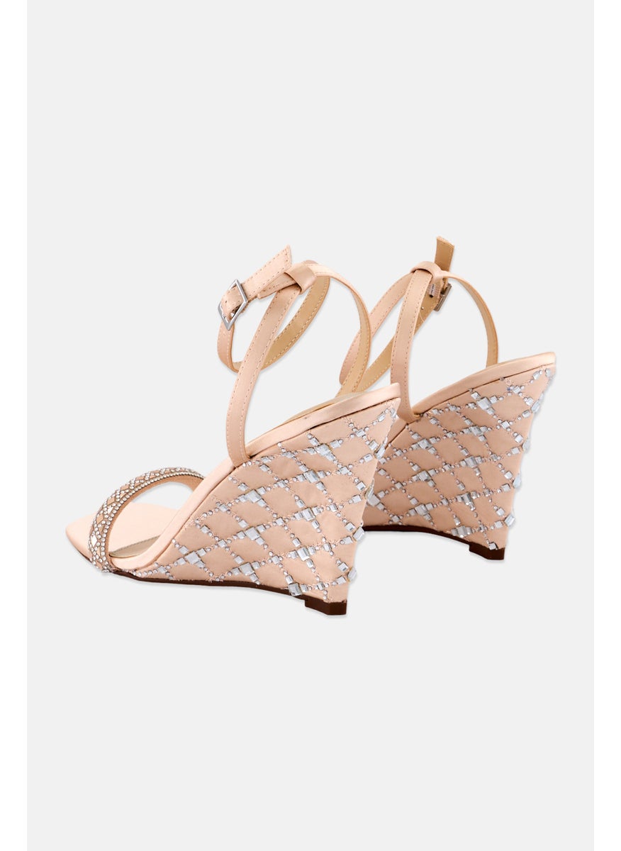 Betsey Johnson - Women Medium Talya Adjustable Buckle Closure Wedge, Peach - Image 1