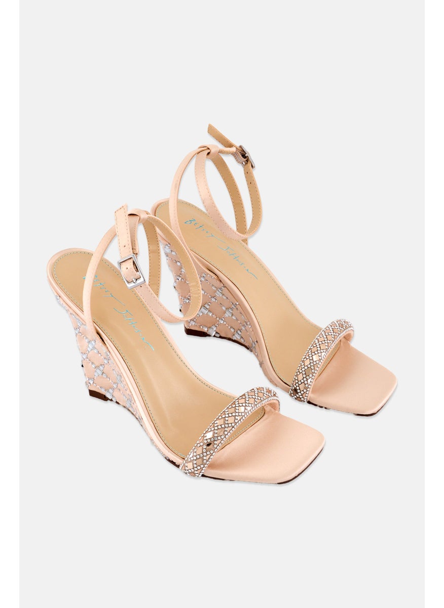 Betsey Johnson - Women Medium Talya Adjustable Buckle Closure Wedge, Peach - Image 1