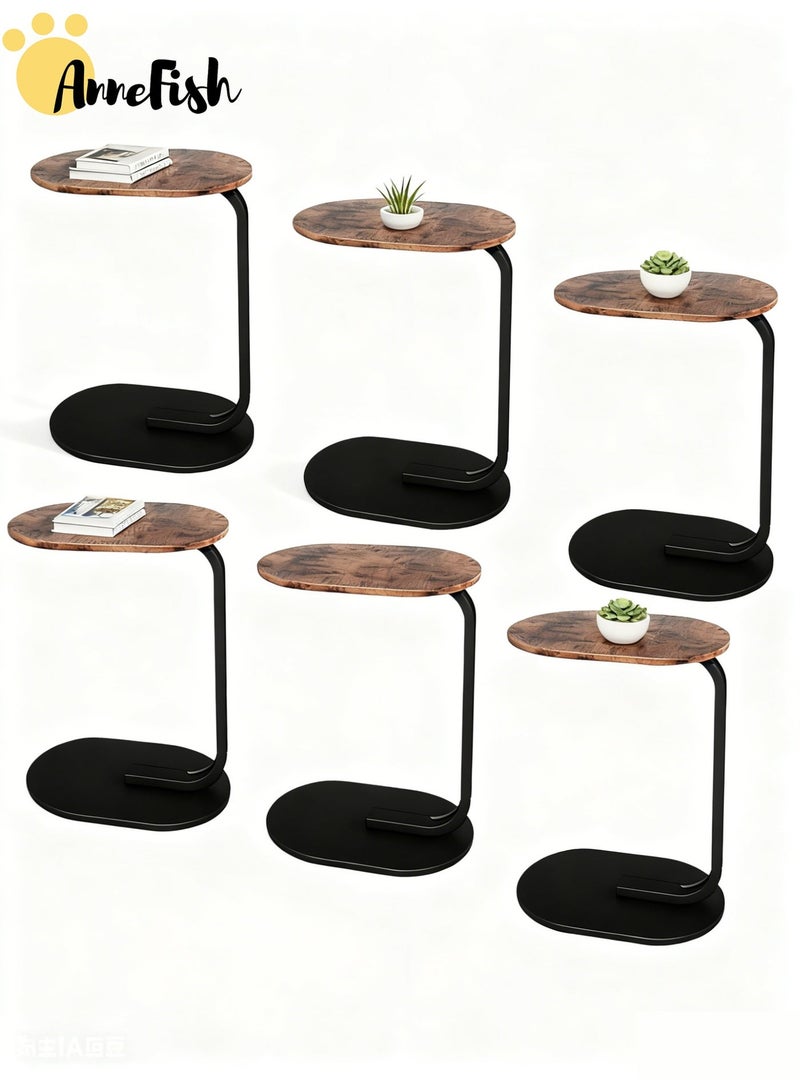 AnneFish 6-Pieces C-Shaped End Table Set Sofa Side Table End Table For Living Room Bedroom Small Service Table Couch Table Metal Frame Easy Assembly - Image 1