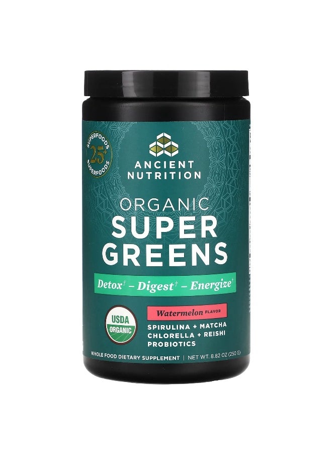 Ancient Nutrition - Ancient Nutrition, Organic SuperGreens, Watermelon, 8.82 oz (250 g) - Image 1