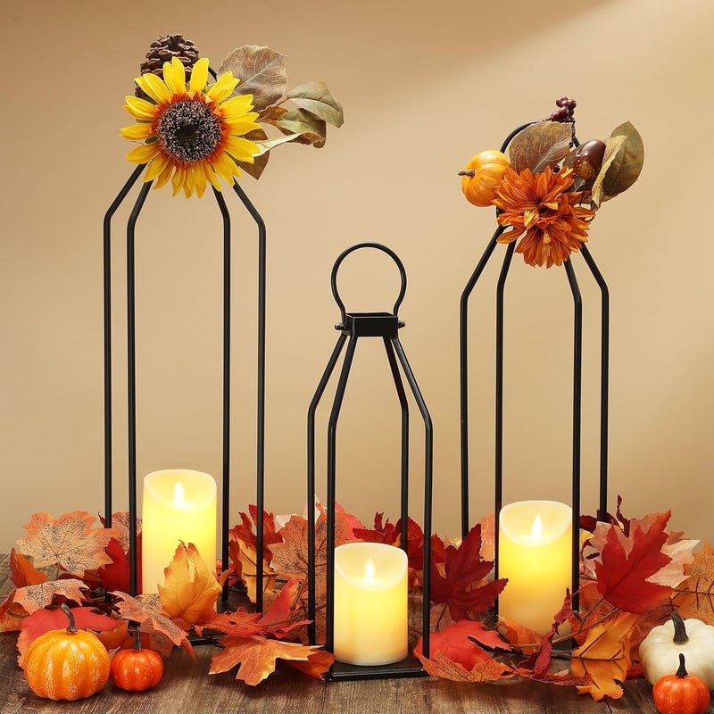 PERFNIQUE Set of 3 Black Metal Lanterns w/ 6hr Timer Flickering Flameless Candles, Modern Farmhouse Lanterns Decorative for Outdoor Decor, Home, Front Porch, Indoor, Patio, Dining Table, Garden, Firep - Image 4