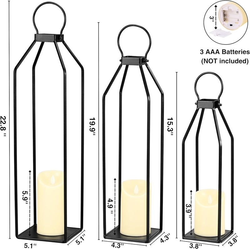 PERFNIQUE Set of 3 Black Metal Lanterns w/ 6hr Timer Flickering Flameless Candles, Modern Farmhouse Lanterns Decorative for Outdoor Decor, Home, Front Porch, Indoor, Patio, Dining Table, Garden, Firep - Image 3