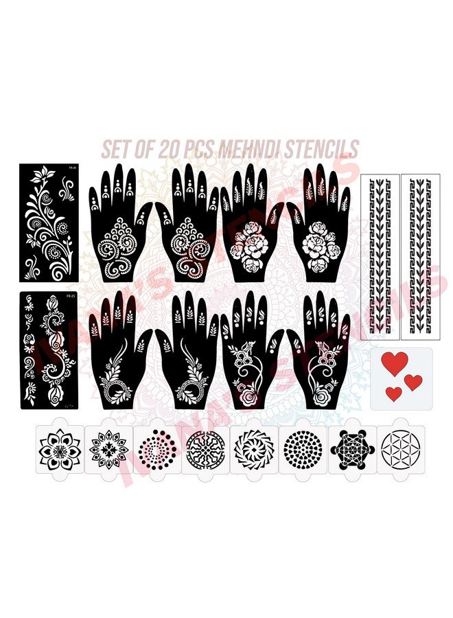 ivana's Set Of 20 Pcs Combo Pack, Reusable Mehandi For Handsfor Both Hands, Easy To Use, Best For Girls, Women, Kids & Teen| New Mehandi Stencils Design Stickers, D-2314 - Image 1
