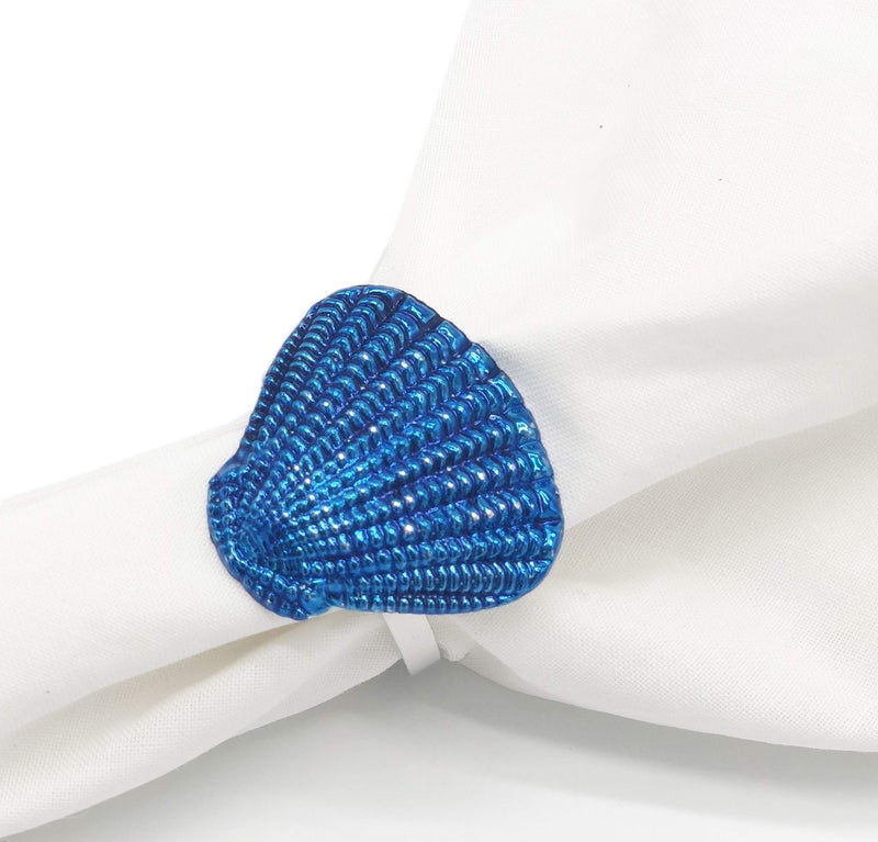 Fennco Styles Fennco Styles Coastal Sea Creatures Metal Napkin Rings  Set of 4 - Blue Nautical Napkin Holders for Home D?cor  Dining Table  Banquets  Family Gathering and Special Occasions (Silver Ring) - Image 4