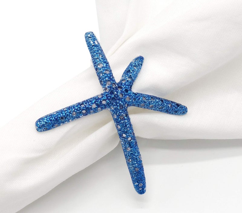 Fennco Styles Fennco Styles Coastal Sea Creatures Metal Napkin Rings  Set of 4 - Blue Nautical Napkin Holders for Home D?cor  Dining Table  Banquets  Family Gathering and Special Occasions (Silver Ring) - Image 5