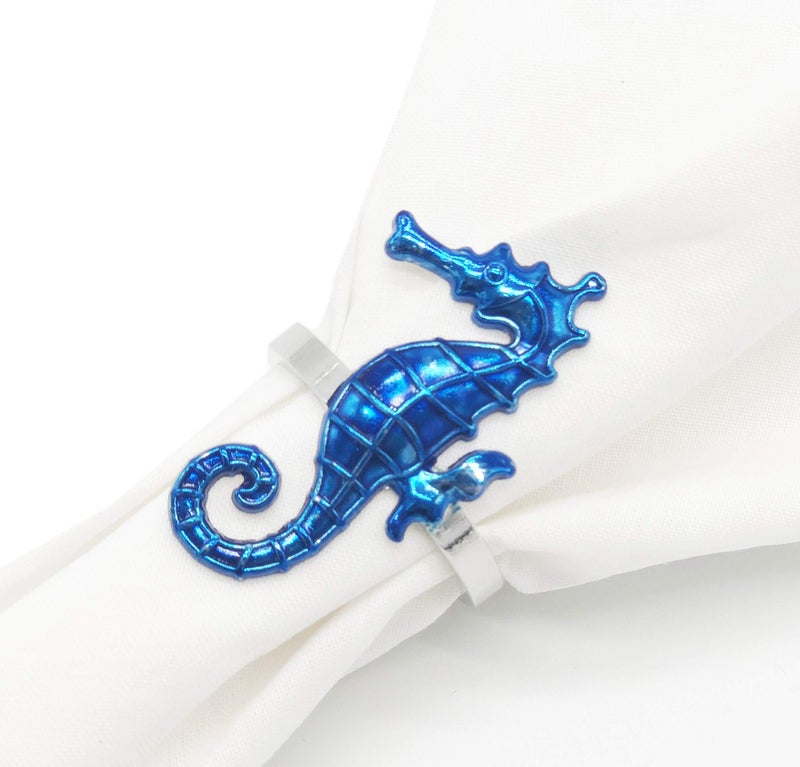 Fennco Styles Fennco Styles Coastal Sea Creatures Metal Napkin Rings  Set of 4 - Blue Nautical Napkin Holders for Home D?cor  Dining Table  Banquets  Family Gathering and Special Occasions (Silver Ring) - Image 3