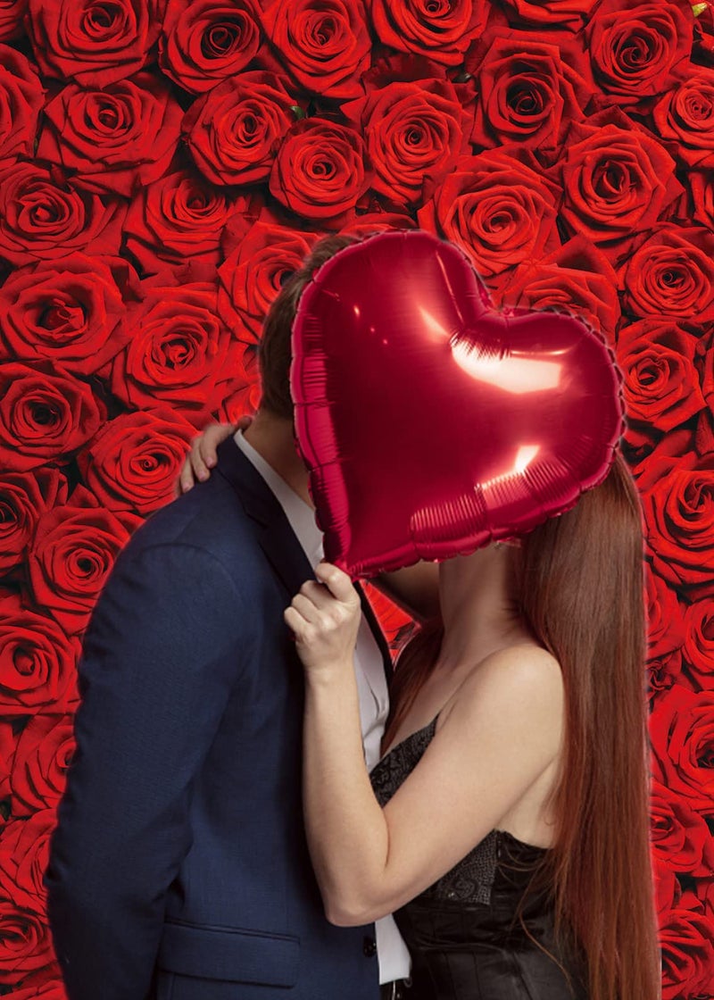 INRUI Ruini Red Rose Floral Wedding Photography Backdrop Roses Wall Lovers Girls Children Photos Backdrop 5X7Ft - Image 2