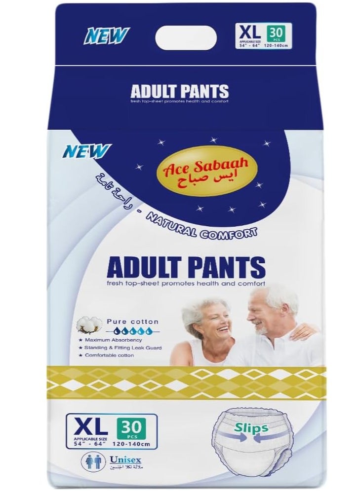 Ace Sabaah - Maximum Absorbency Adult Pants Diapers Size XL Waist 120-140cm Pack of 30 Size 54-64 - Image 1