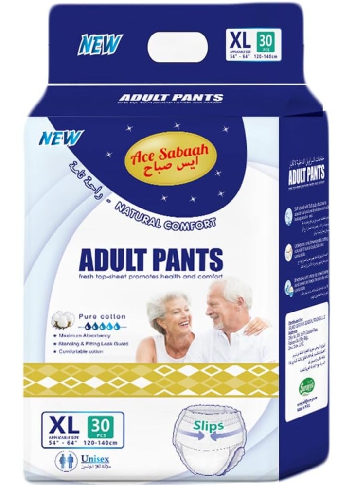 Ace Sabaah - Maximum Absorbency Adult Pants Diapers Size XL Waist 120-140cm Pack of 30 Size 54-64 - Image 1