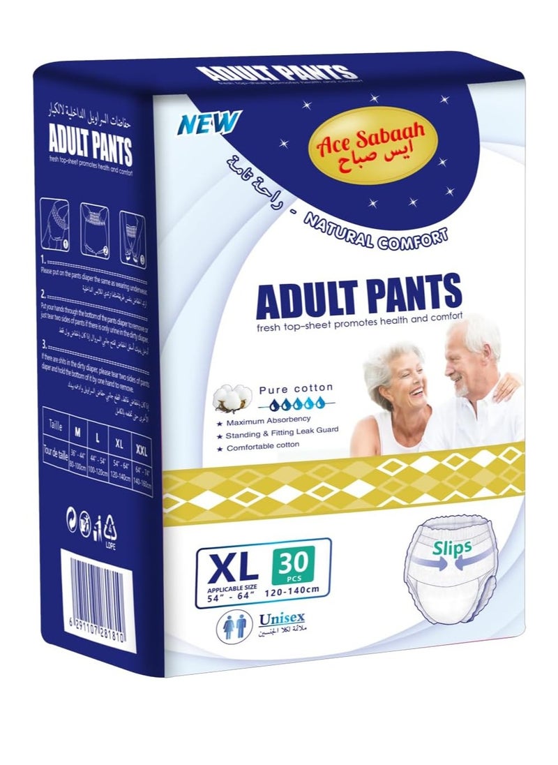Ace Sabaah - Maximum Absorbency Adult Pants Diapers Size XL Waist 120-140cm Pack of 30 Size 54-64 - Image 1