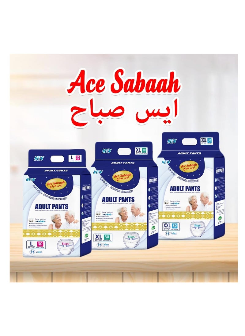 Ace Sabaah - Maximum Absorbency Adult Pants Diapers Size XL Waist 120-140cm Pack of 30 Size 54-64 - Image 1