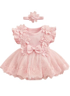 NajmStyle Newborn Baby Girl Romper Dress Short Sleeve Mesh Tutu Dress Baby Girls Lace Mesh Dress Jumpsuits with Headband  - Image 1