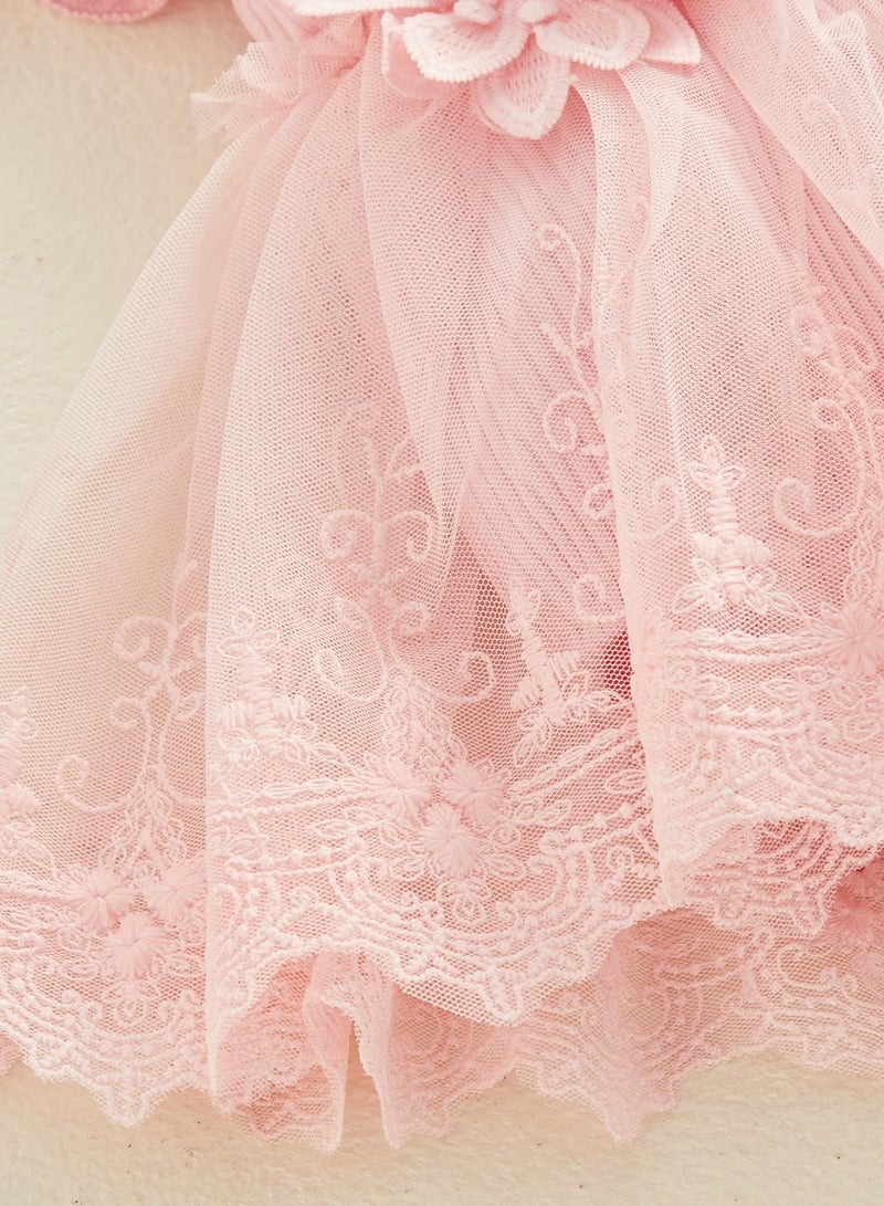 نجم ستايل فستان رومبر للطفلة الرضيعة حديثي الولادة بأكمام قصيرة فستان تنورة شبكي شبكي للبنات الرضع فستان جمبسوت شبكي من الدانتيل مع عصابة رأس - Image 2