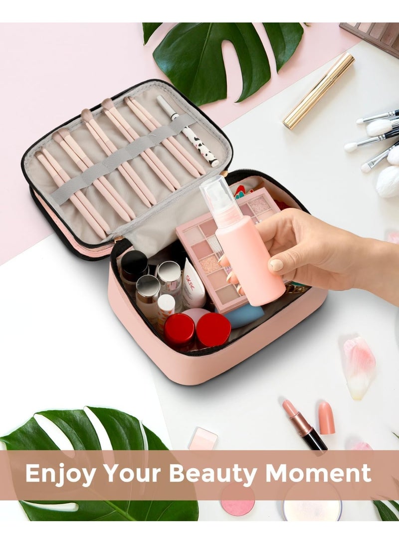 Cosmetic Bags for Women, Clear Leather Double Layer Makeup Bag, Large Travel Makeup Bag for Travel Essentials Organizer Toiletry Bag - Pink - Image 5