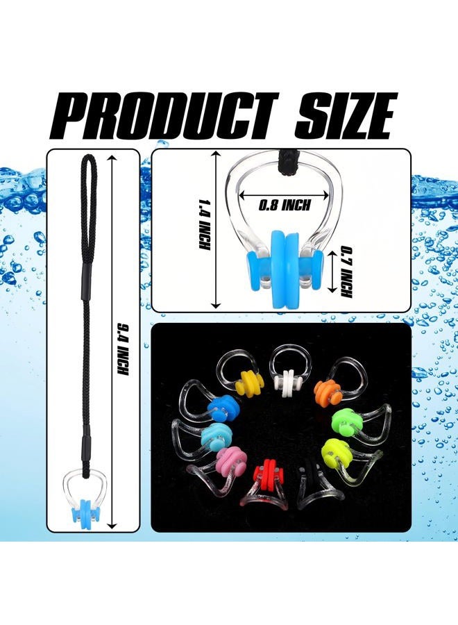 Seenelling 10 Pcs Swimming Nose Clip Earplugs with String Waterproof Swim Nose Plugs Soft Silicone Earplugs Protector Accessories for Adult Beginner Swimming Training Supplies(10 Colors,Transparent) - Image 2