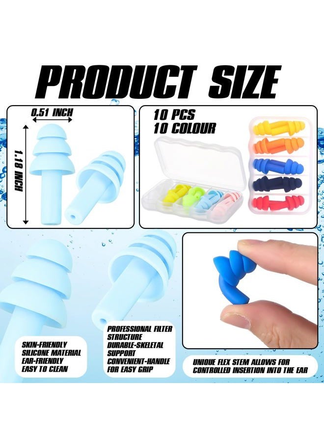 Seenelling 10 Pcs Swimming Nose Clip Earplugs with String Waterproof Swim Nose Plugs Soft Silicone Earplugs Protector Accessories for Adult Beginner Swimming Training Supplies(10 Colors,Transparent) - Image 3