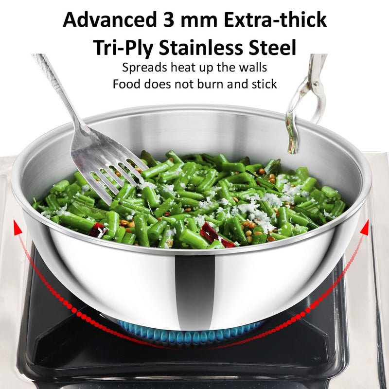 Hawkins Hawkins 2.5 Litre Metro Kadhai, Triply Stainless Steel Induction Tasla, Silver (SSTA25) - Image 2