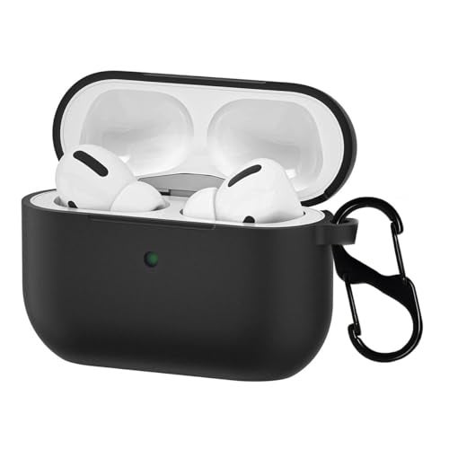 KACA Silicone Soft Case Cover with Keychain for Airpods Pro Case 2019, AirPods Pro 1st Generation Cover (Black) - Image 1