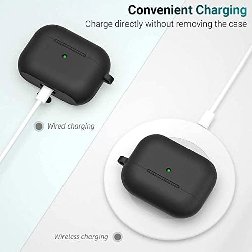 KACA Silicone Soft Case Cover with Keychain for Airpods Pro Case 2019, AirPods Pro 1st Generation Cover (Black) - Image 4