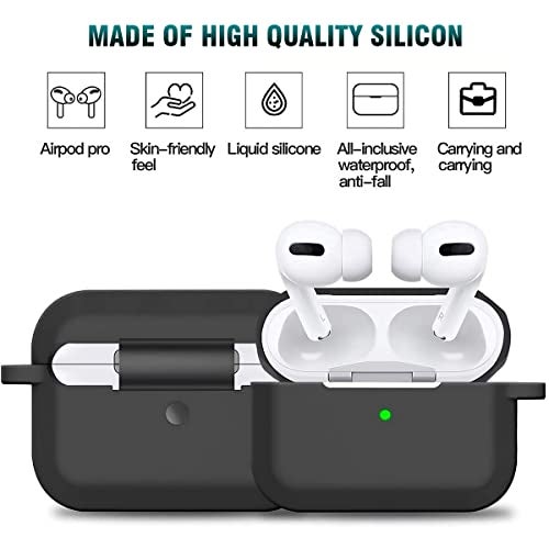 KACA Silicone Soft Case Cover with Keychain for Airpods Pro Case 2019, AirPods Pro 1st Generation Cover (Black) - Image 5