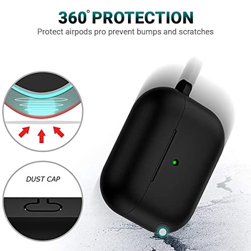 KACA Silicone Soft Case Cover with Keychain for Airpods Pro Case 2019, AirPods Pro 1st Generation Cover (Black) - Image 3