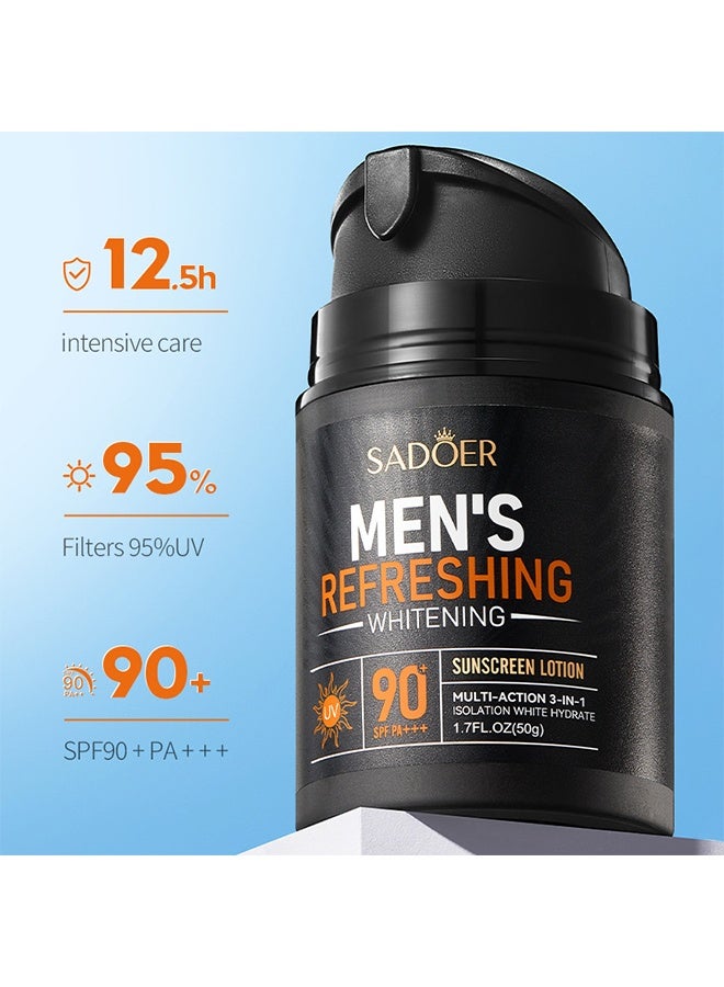 سادور لوسيون واقي من الشمس مبيض منعش للرجال، مرطب للوجه مع SPF90+ للرجال، كريم مرطب يومي للوجه واقي من الشمس للرجال، واقي شمس يحمي من أشعة UVA وUVB، خفيف الوزن وسريع الامتصاص، شعور غير دهني 50 جرام - Image 2
